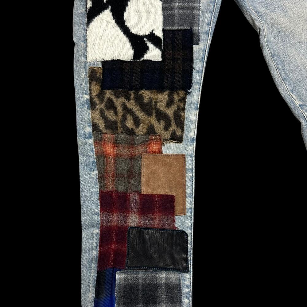 $1390 Amiri Men's Artpatch Distressed Jeans Light Denim Embelished Blue Sz 33 - Picture 4 of 14